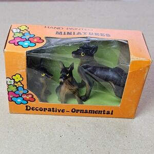 Vtg 70s Hand Painted Miniature Dog German Shepherd Family Set 3pc Mini Hong Kong